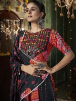 Black And Red Maslin Cotton Readymade Navratri Lehenga Choli